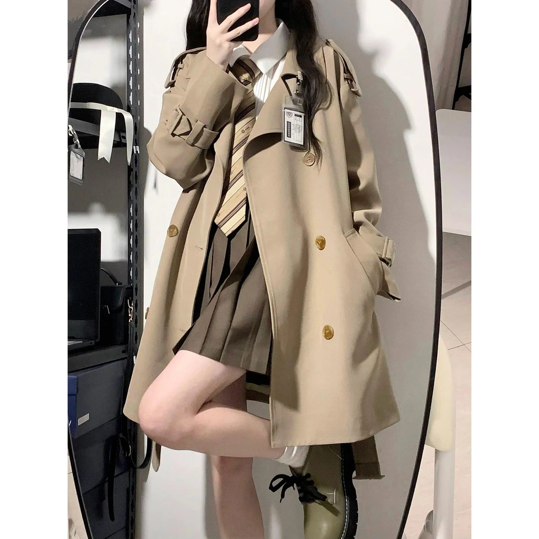 小个子风衣女2025春秋新款韩系高级感英伦风中长短款加厚大衣外套