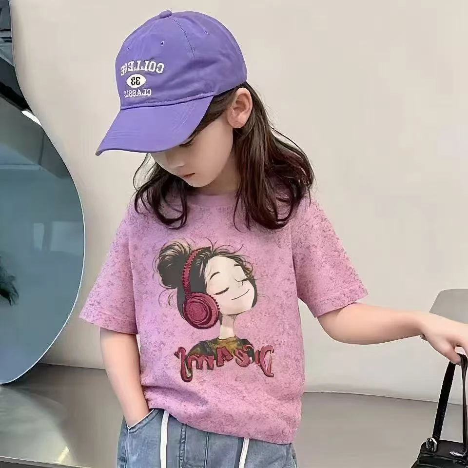 【莞莞妈】女童夏季短袖T恤儿童新款洋气时髦夏装半袖大童女孩衣服