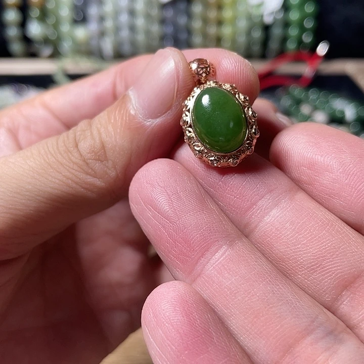 和田玉（碧玉）银S925镀金镶嵌颈饰