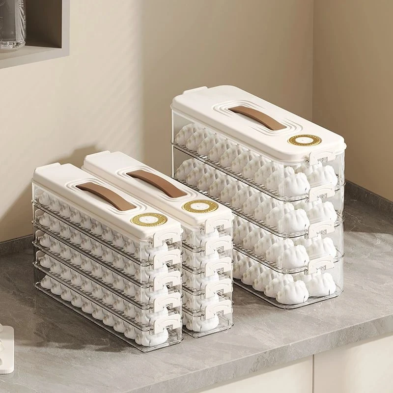 厨房饺子盒有盖家用塑料透明冷冻保鲜盒抽屉多层冰箱收纳盒