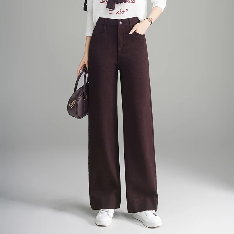 窄版阔腿牛仔裤女小个子2025秋季新款高腰显瘦梨形遮胯宽松直筒裤