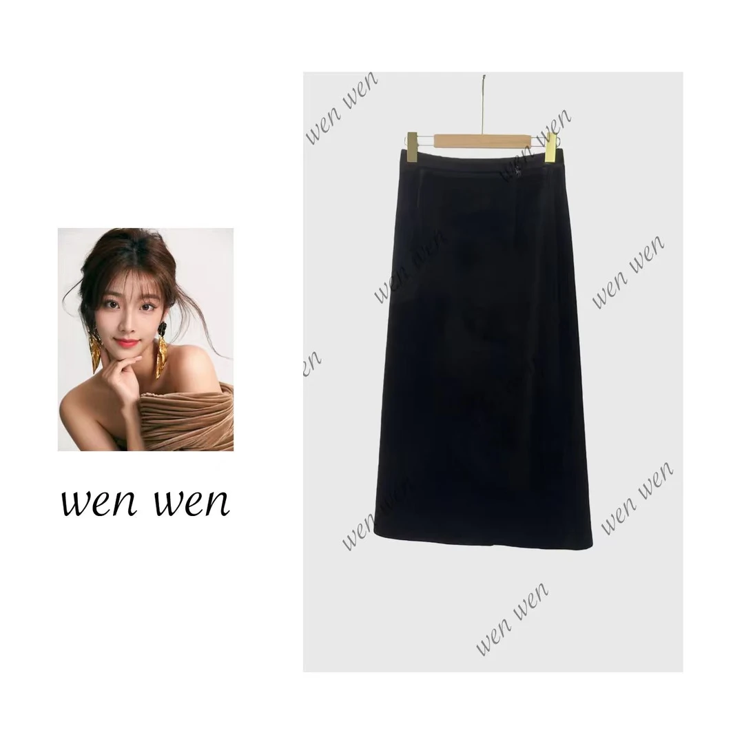 【文WENWEN】时尚复开叉古半裙女2025年秋季轻奢休闲群  6048