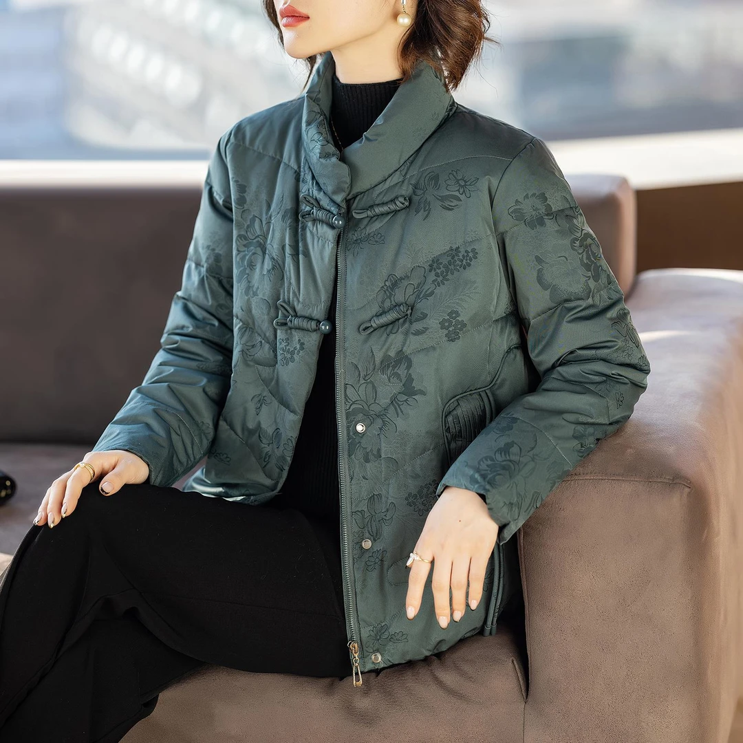 VONSRMAN新中式绿色羽绒服女冬季2025新款复古气质加厚保暖短外套