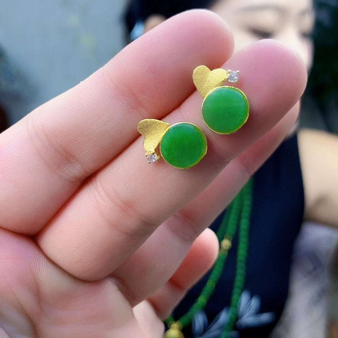 吊坠(不含链)银S925镶嵌和田玉（碧玉）耳钉