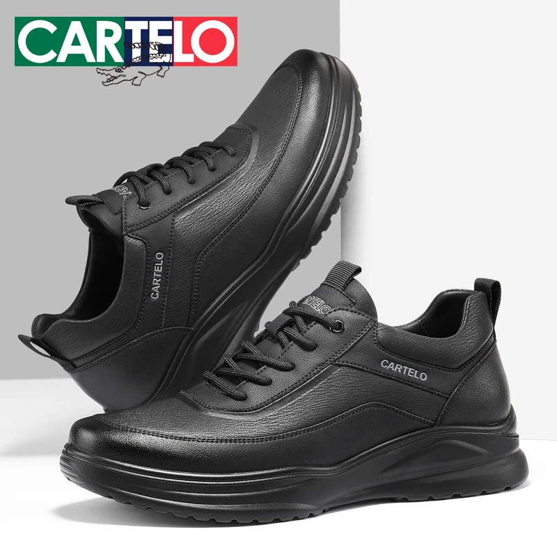 卡帝乐鳄鱼皮鞋男秋冬季真皮休闲鞋防滑防水舒适软底黑色商务男鞋