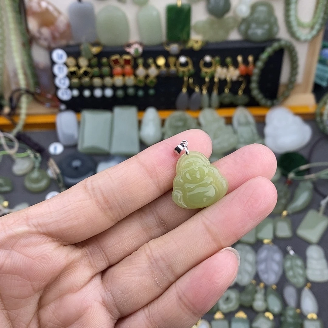 和田玉银S925镶嵌吊坠(不含链)