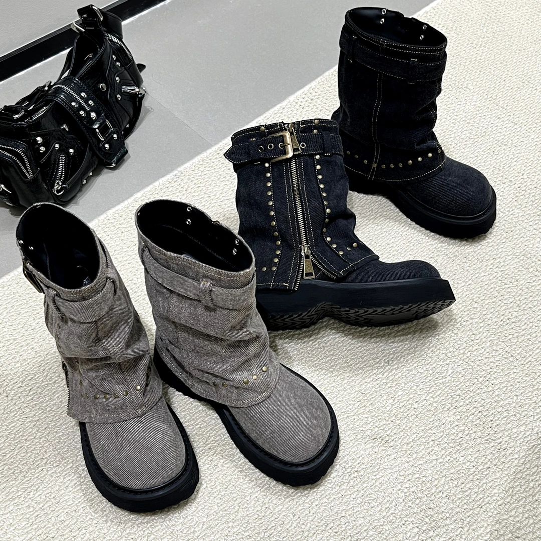 小小苏纯色女日式街头风镂空裤管靴休闲靴子厚底学院风;EQX55507