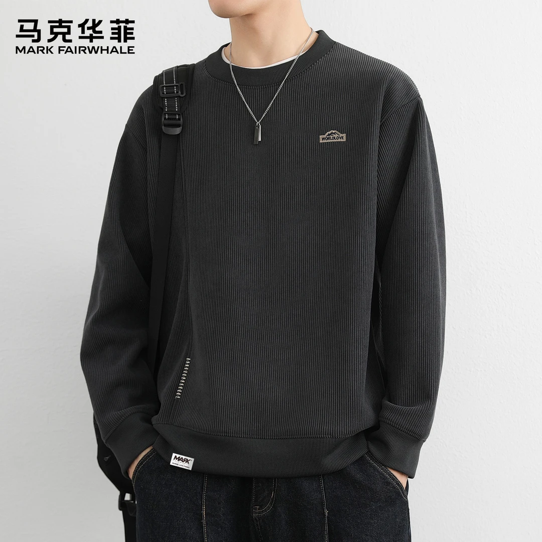 马克华菲灯芯绒卫衣男春秋新款加厚加绒复古上衣宽松休闲圆领套头