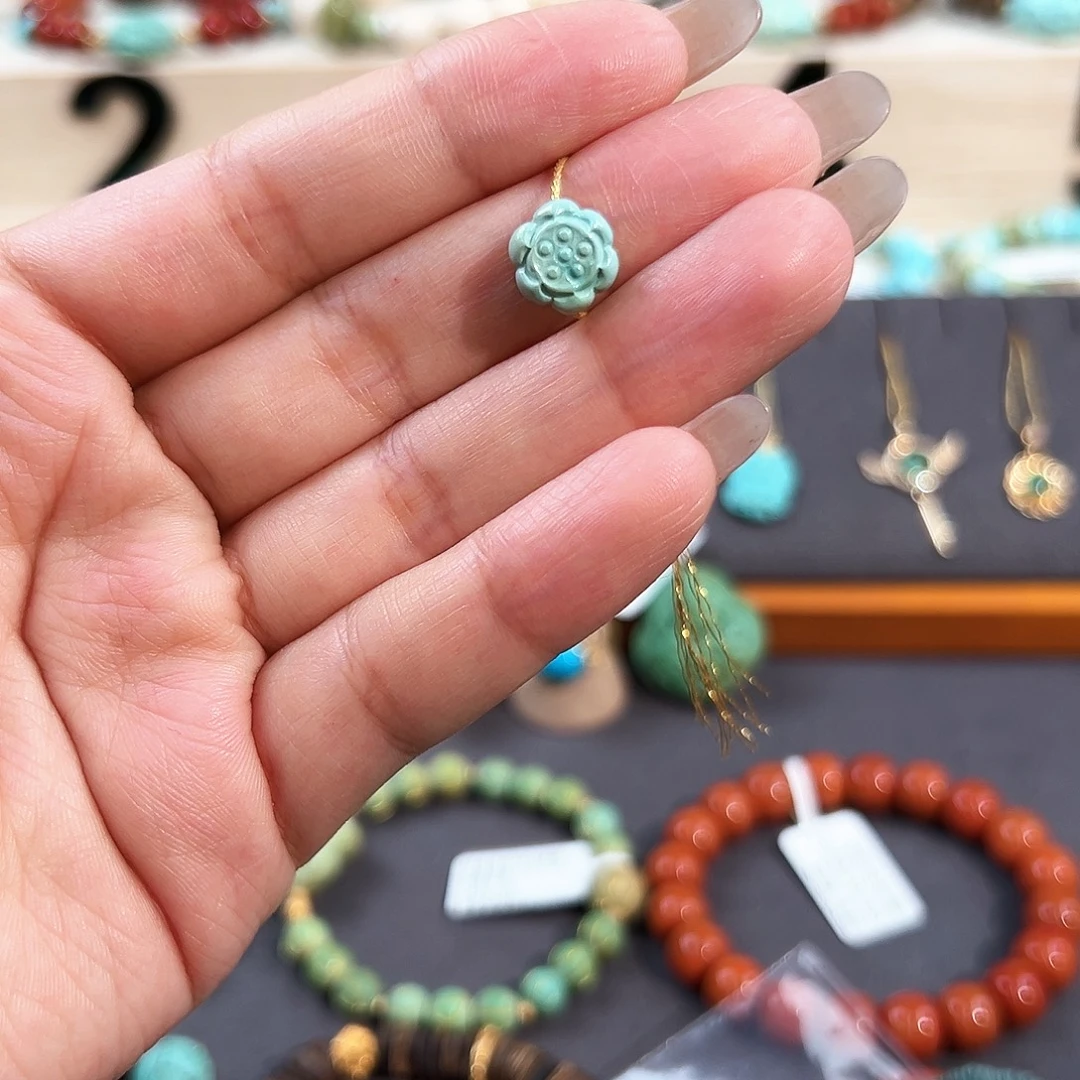 绿松石未镶嵌把件莲花珠配饰