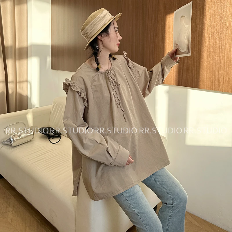 韩系设计感孕妇长袖衬衣洋气减龄娃娃衫春装DY1801