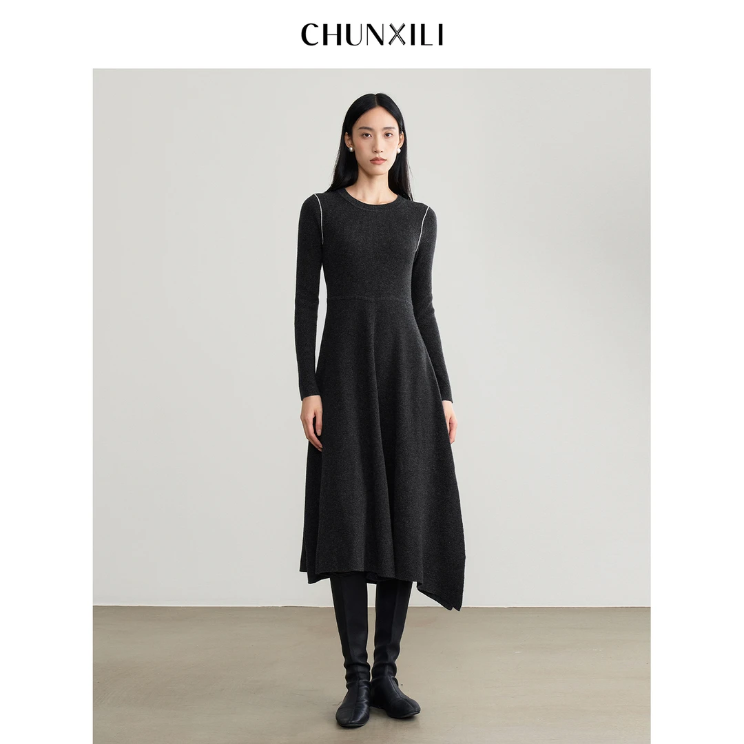 【灰调明线】CHUNXILI/春熙里 秋冬气质显瘦针织连衣裙DC0L53066