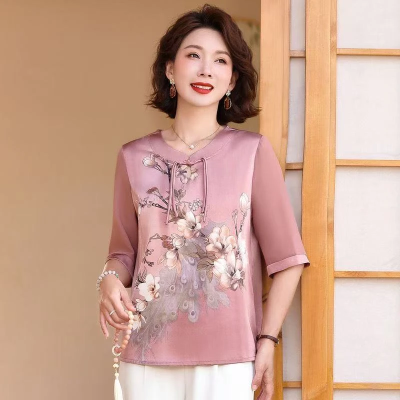 9303-妈妈夏季时尚中袖小衫新中式女装婆婆气质衬衫【A仓直播间】