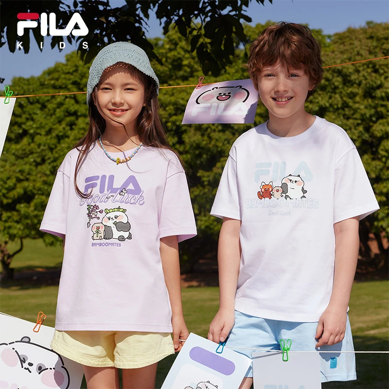 【斐乐儿童】2025夏季新款中大童潮流时尚针织短袖衫T恤K51B524104