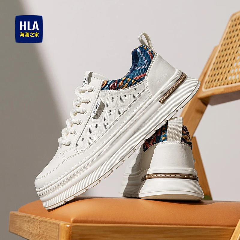 海澜之家鞋子男款2025夏季爆款时尚印花板鞋男约会增高小白鞋男款