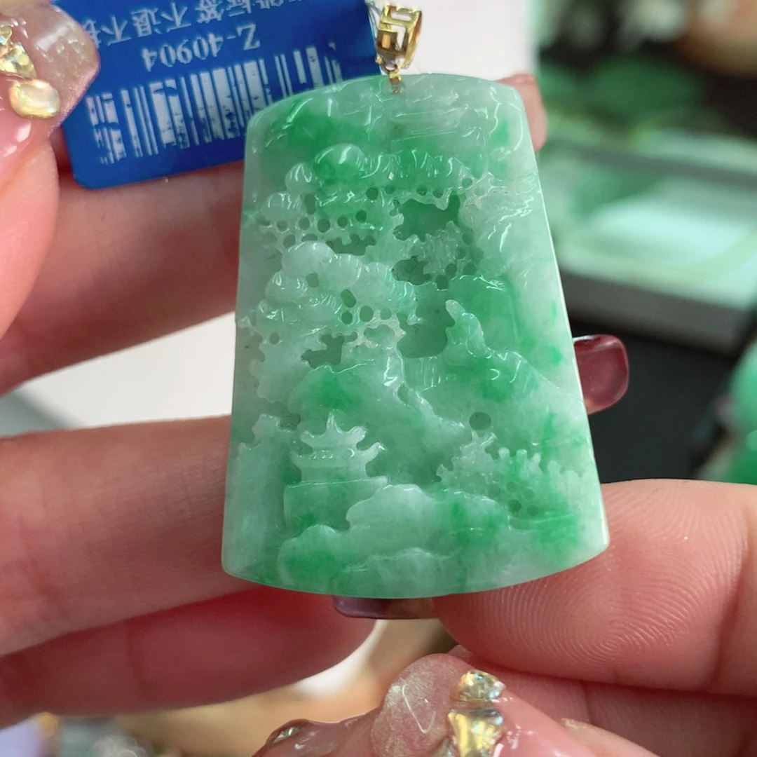 翡翠吊坠(不含链)18K金镶嵌