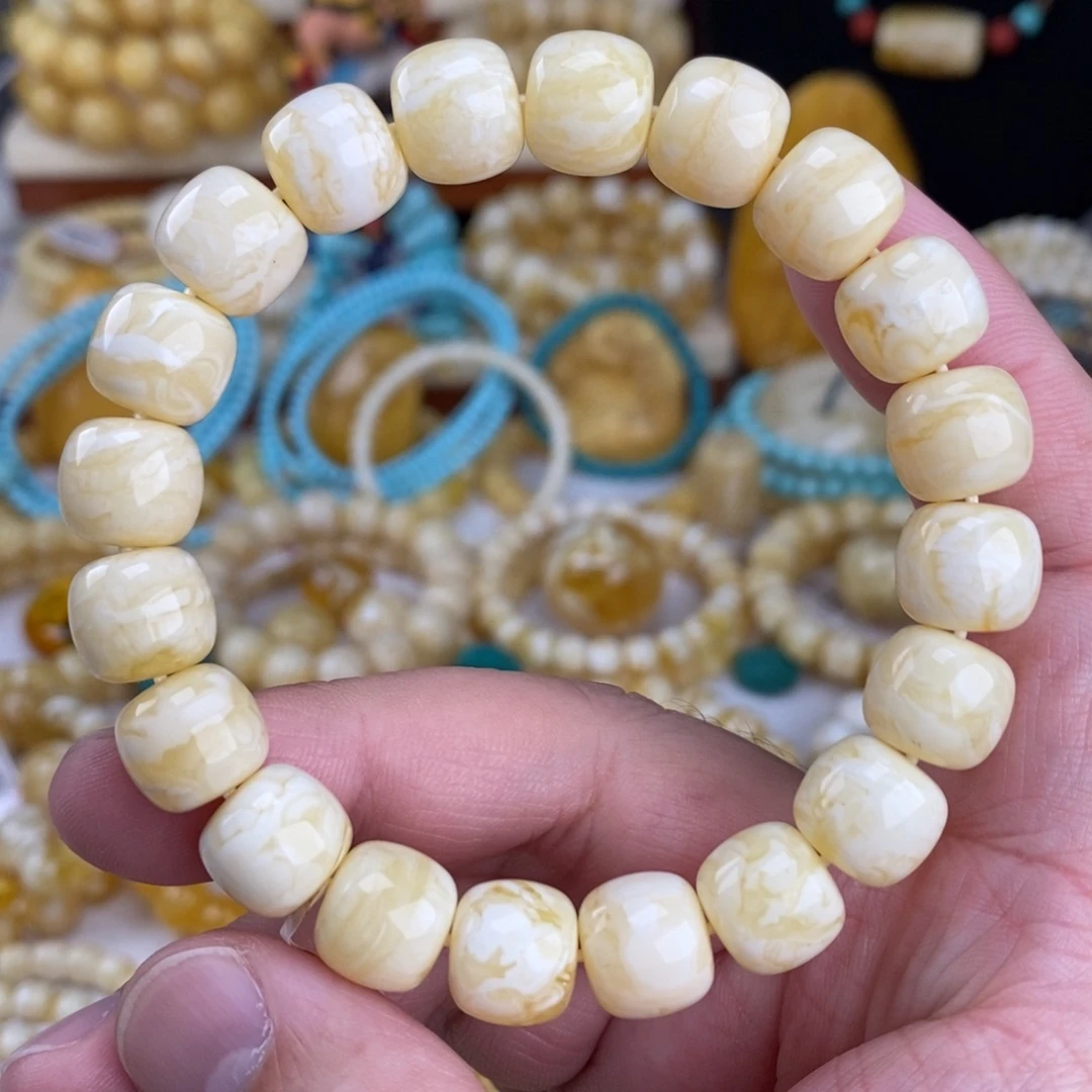 蜜蜡未镶嵌手链瓷白细纹白蜡虎皮纹11.8mm