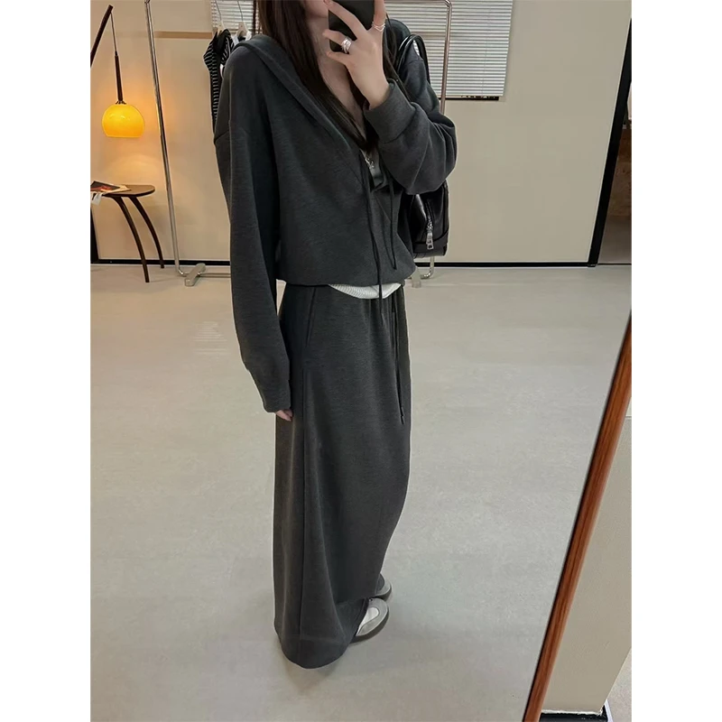 番茄妹妹Tomatosister 洋气宽松连帽卫衣+松紧腰半身裙两件套女