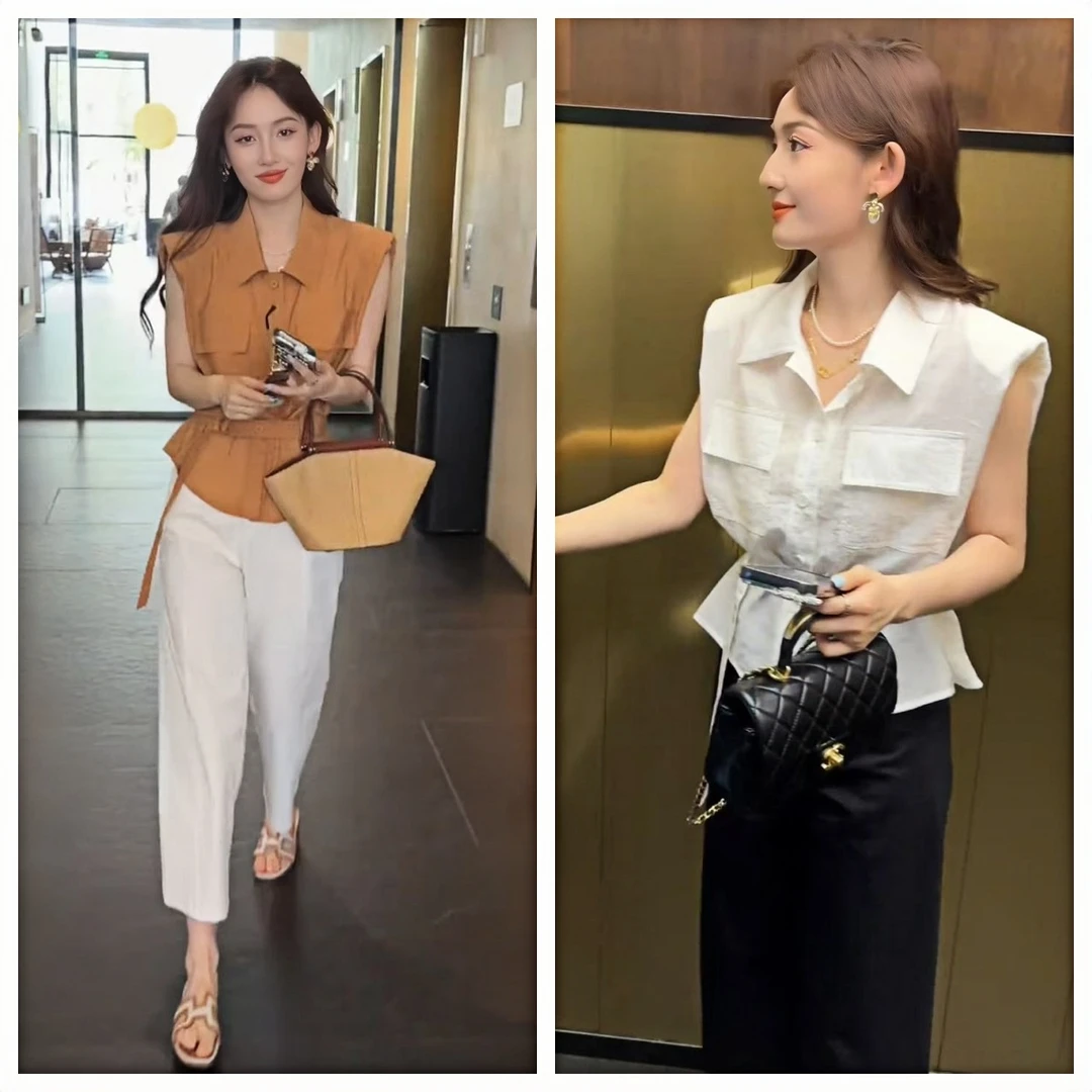 女装夏装套装2025新款爆款收腰显瘦坎肩袖气质小衫百搭无袖套装