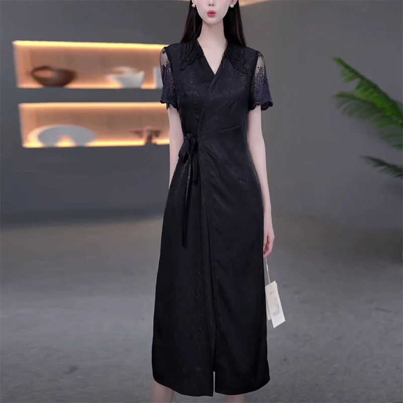 夏季优雅气质时尚减龄修身显瘦洋气洋气妈妈装中长款轻熟风连衣裙