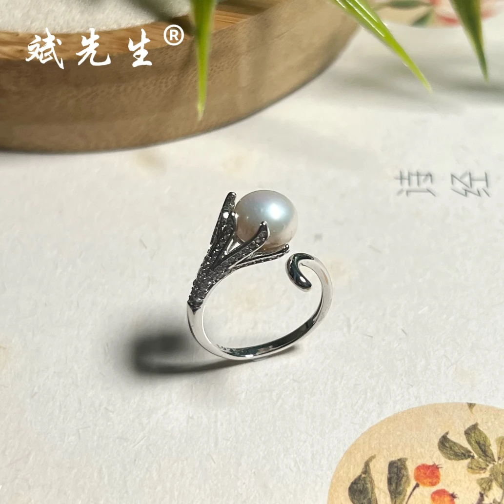 【斌先生】天然淡水珍珠 925银花瓣戒指（开口可调节）