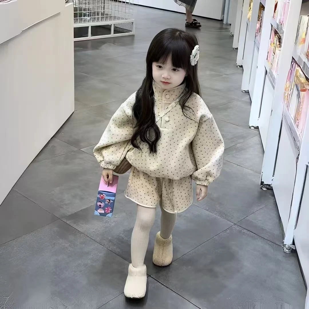 女童加绒加厚套装秋新款儿童宝宝洋气韩系保暖高领卫衣套装31200