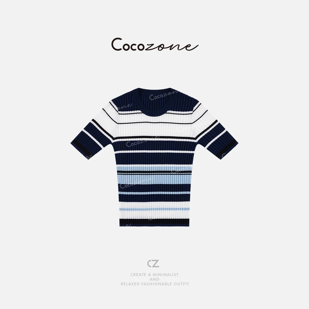 COCO ZONE刘一一 【100莱赛尔】拼接条纹圆领毛针织衫 CD1A0572