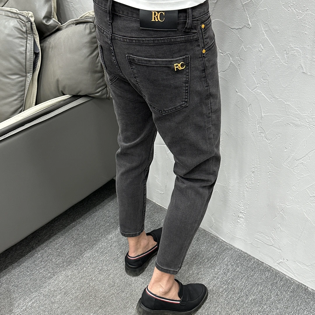 2025秋冬新款黑灰九分牛仔裤男潮流时尚百搭韩版修身小脚水洗弹力
