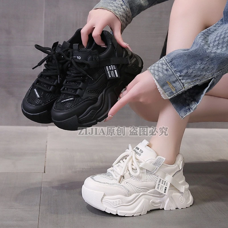 网红休闲老爹鞋女2025春季新款网面透气百搭学生厚底运动专业鞋子