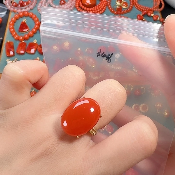 南红玛瑙银S925镶嵌戒指