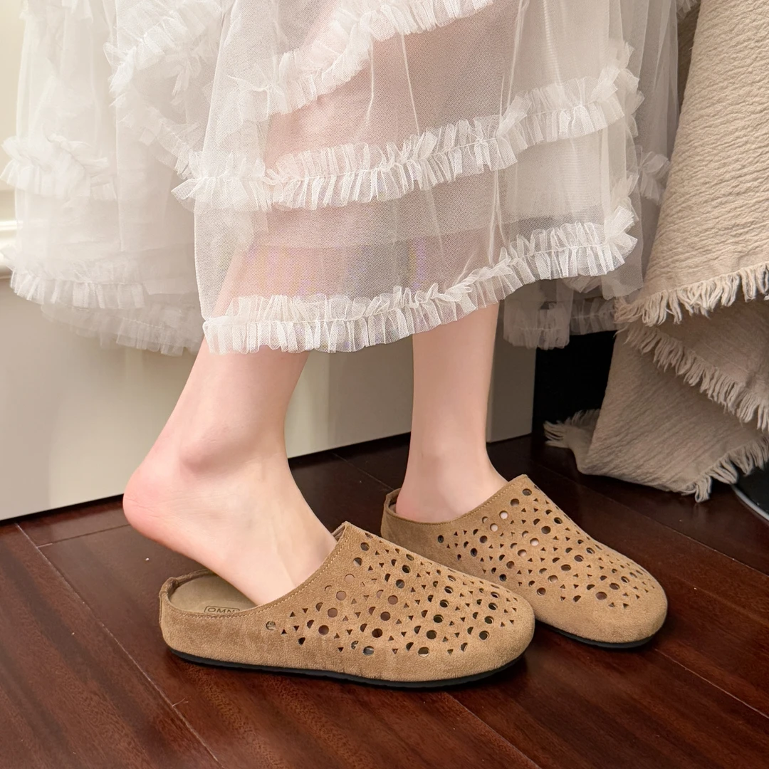 博肯镂空包头半拖鞋女2025年夏季新款外穿厚底休闲凉拖鞋百搭软底