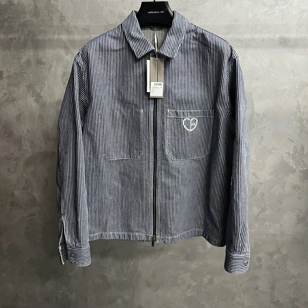99新 DIOR/迪奥 蓝色棉质牛仔布条纹图案长袖衬衫50