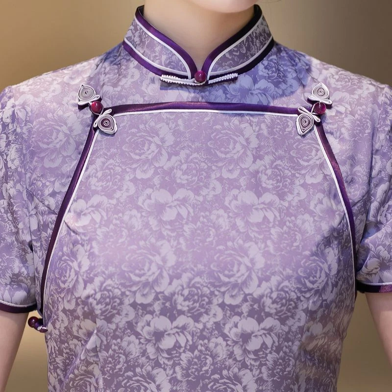 3100民国风优雅中长款复古夏季显瘦遮肚中式旗袍大码气质旗袍214