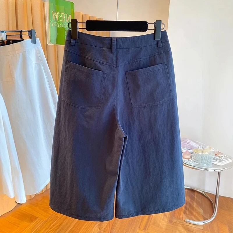 2025新款宽松减龄韩版纯色七分阔腿裤女超好看直筒休闲裤夏季薄款