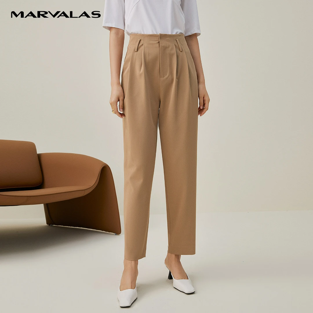 【曼德诗】西装裤女夏季薄款垂感直筒宽松高腰休闲烟管裤D130030