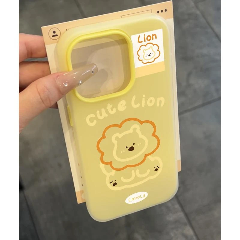 奥菲顿黄线条小狮子适用iPhone16/15肤感果冻13/11手机壳苹果12套