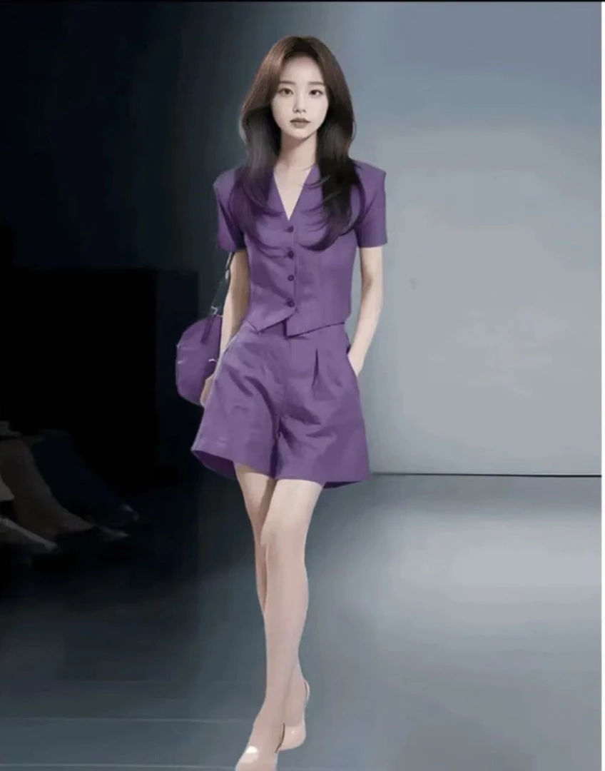 2025时尚新款夏装套装气质两件套时髦女装短袖显瘦小个子洋气短款