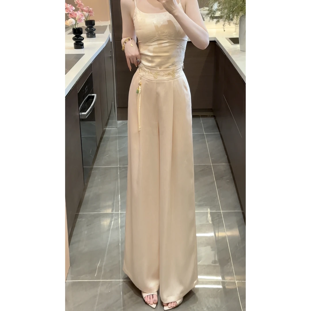 【周粥】【竹子刺绣裤】2025新款刺绣宽松高腰直筒裤子预JJC5KZ0987