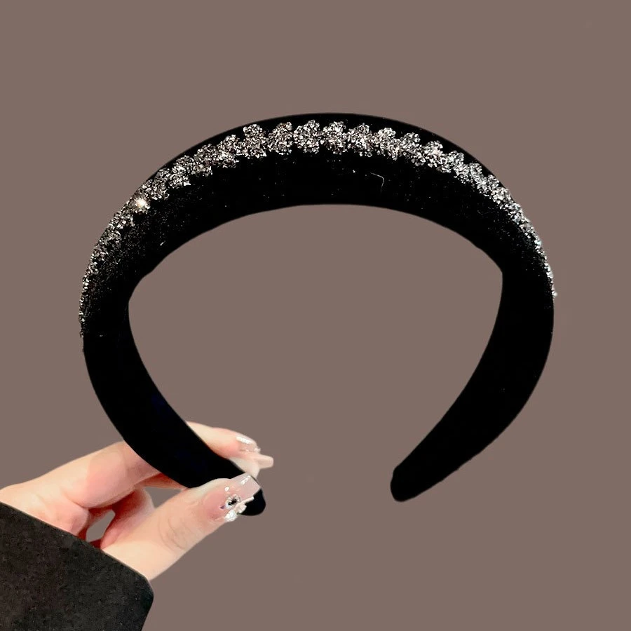 高颅顶发箍女高级感洋气时尚水钻海绵宽边压发卡2025新款丝绒头箍