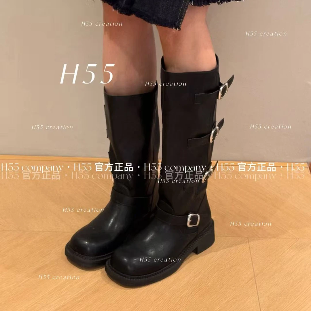 H55-巴恩哲学｜中古擦色可调节腿围的方头骑士靴4cm59-2868-ZZZ