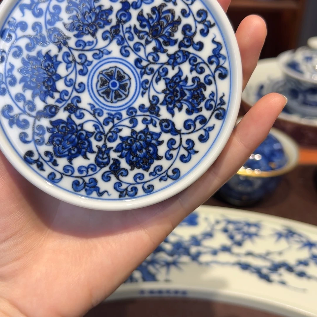 青花雯华堂手绘盖置