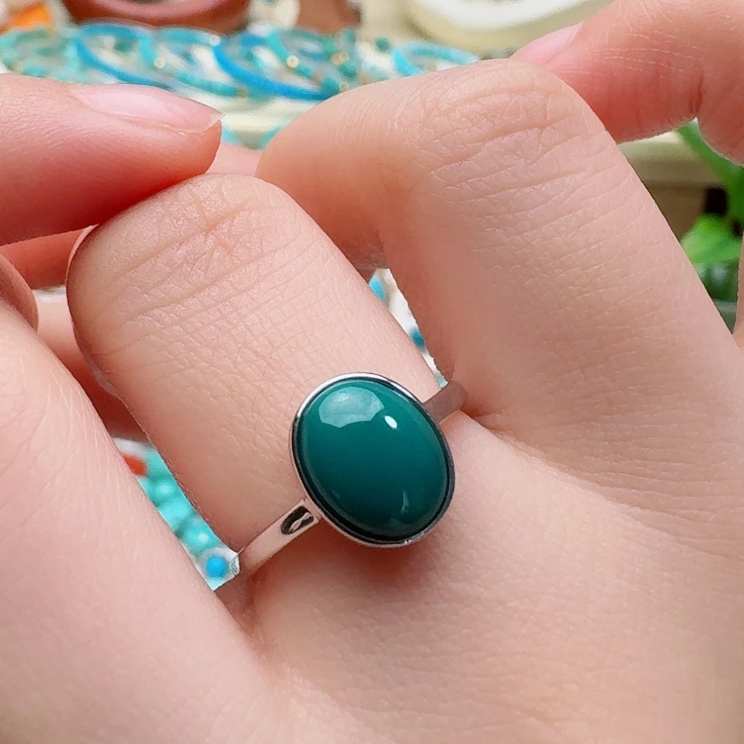 绿松石银S925镶嵌高瓷玉化绿全品女戒