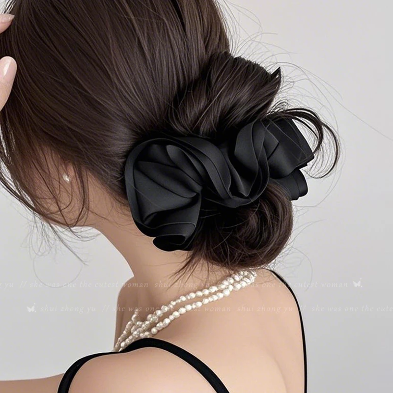 法式高级感褶皱木耳边大肠发圈女气质优雅缎面发绳头绳扎马尾发饰