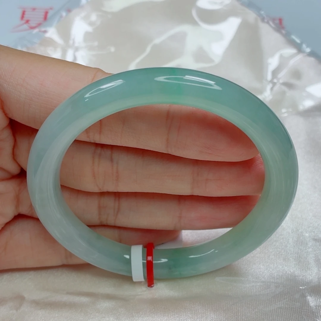 翡翠手镯未镶嵌老坑冰胶起莹光晴绿006纹裂瑕疵漏