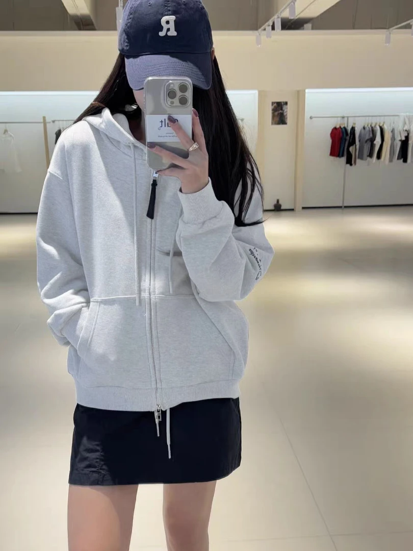 8003后背9字印花连帽开衫卫衣外套