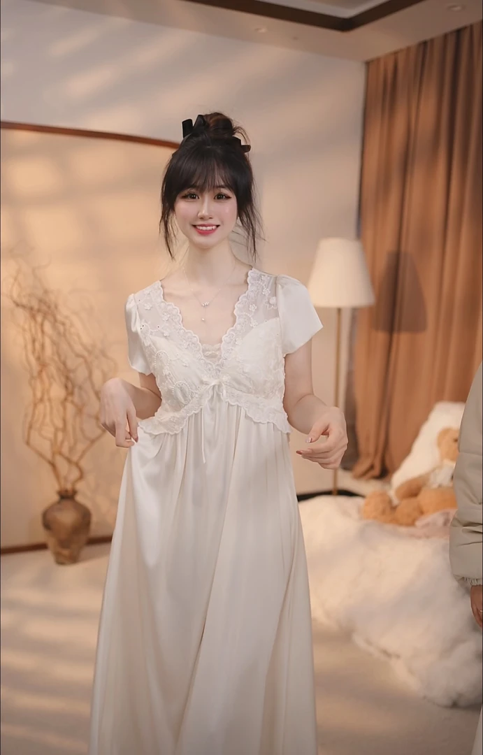 查理夫人【西海岸】气质睡裙家居服蕾丝显瘦白色时尚夏季优雅