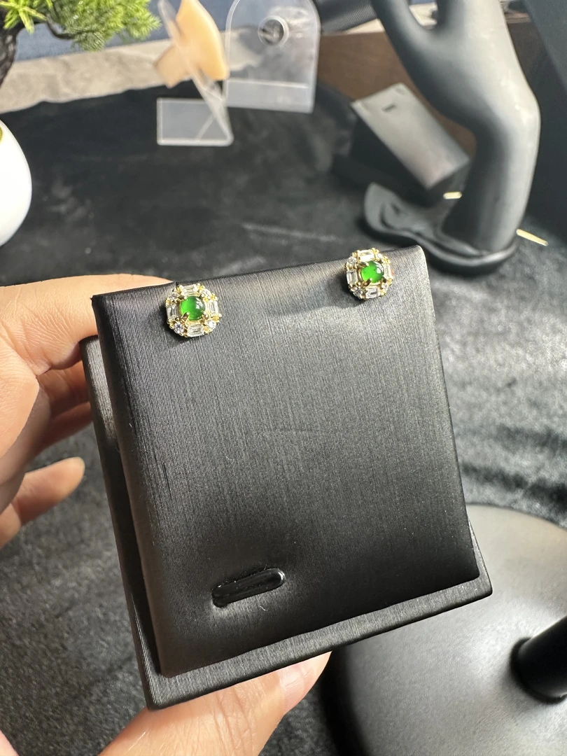 【方糖】天然A货翡翠高冰阳方糖卡3蛋面耳钉多样性发货