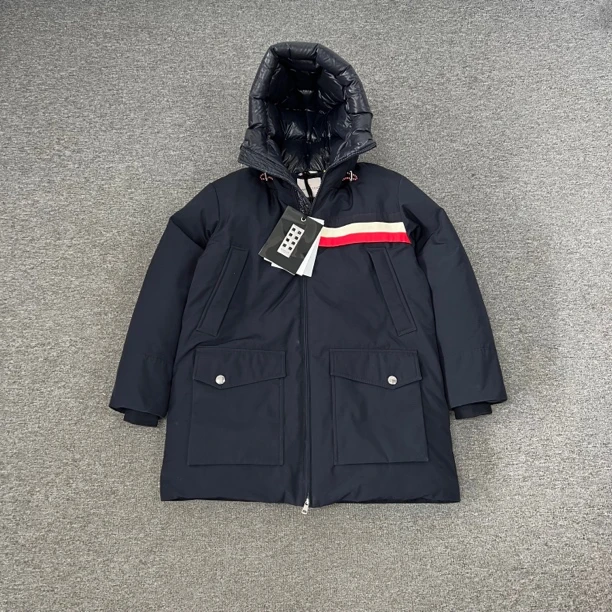 未使用 MONCLER 蒙口 彩条中长款连帽羽绒服 2码