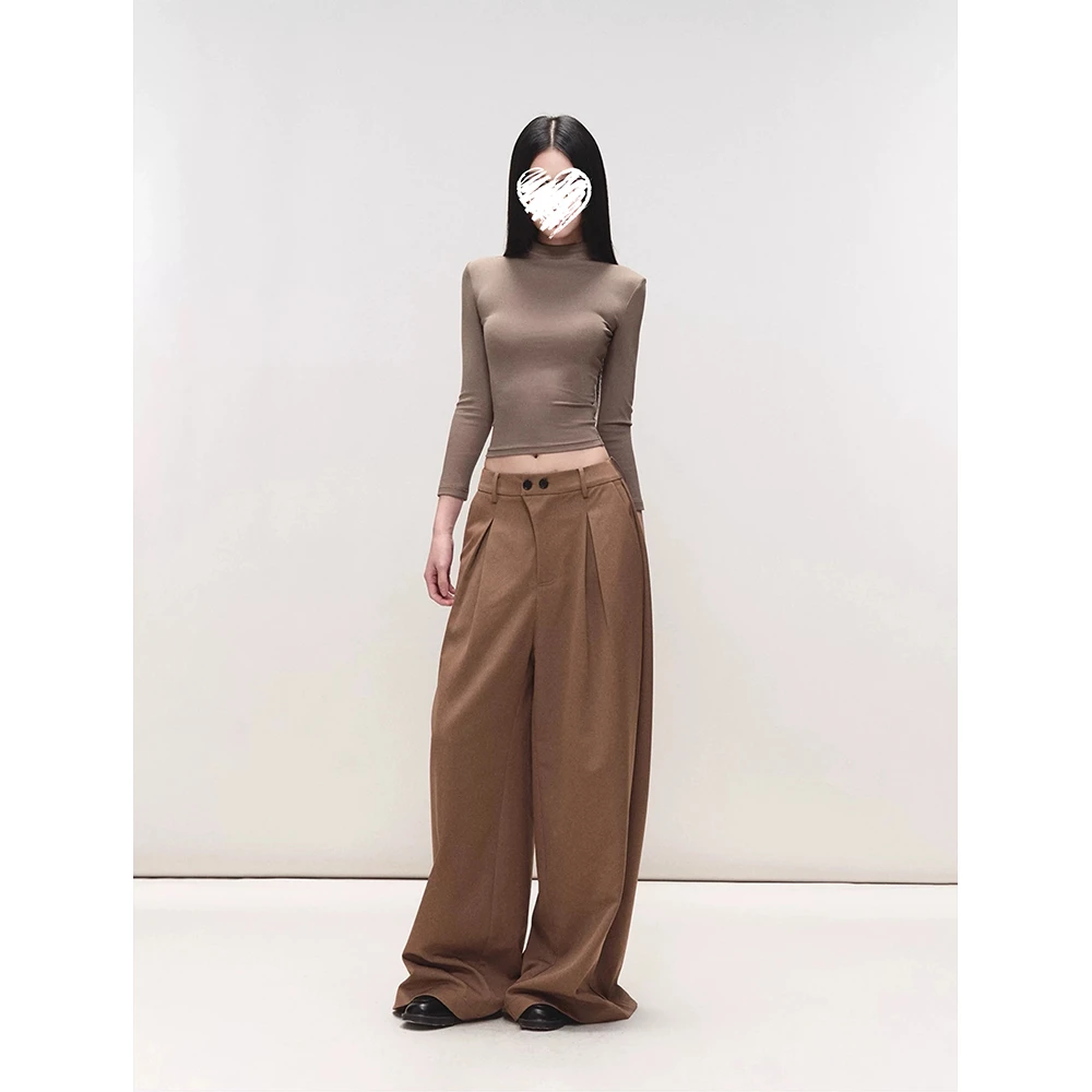 修身弹力七分袖T恤+直筒宽松垂感休闲西装裤 60362