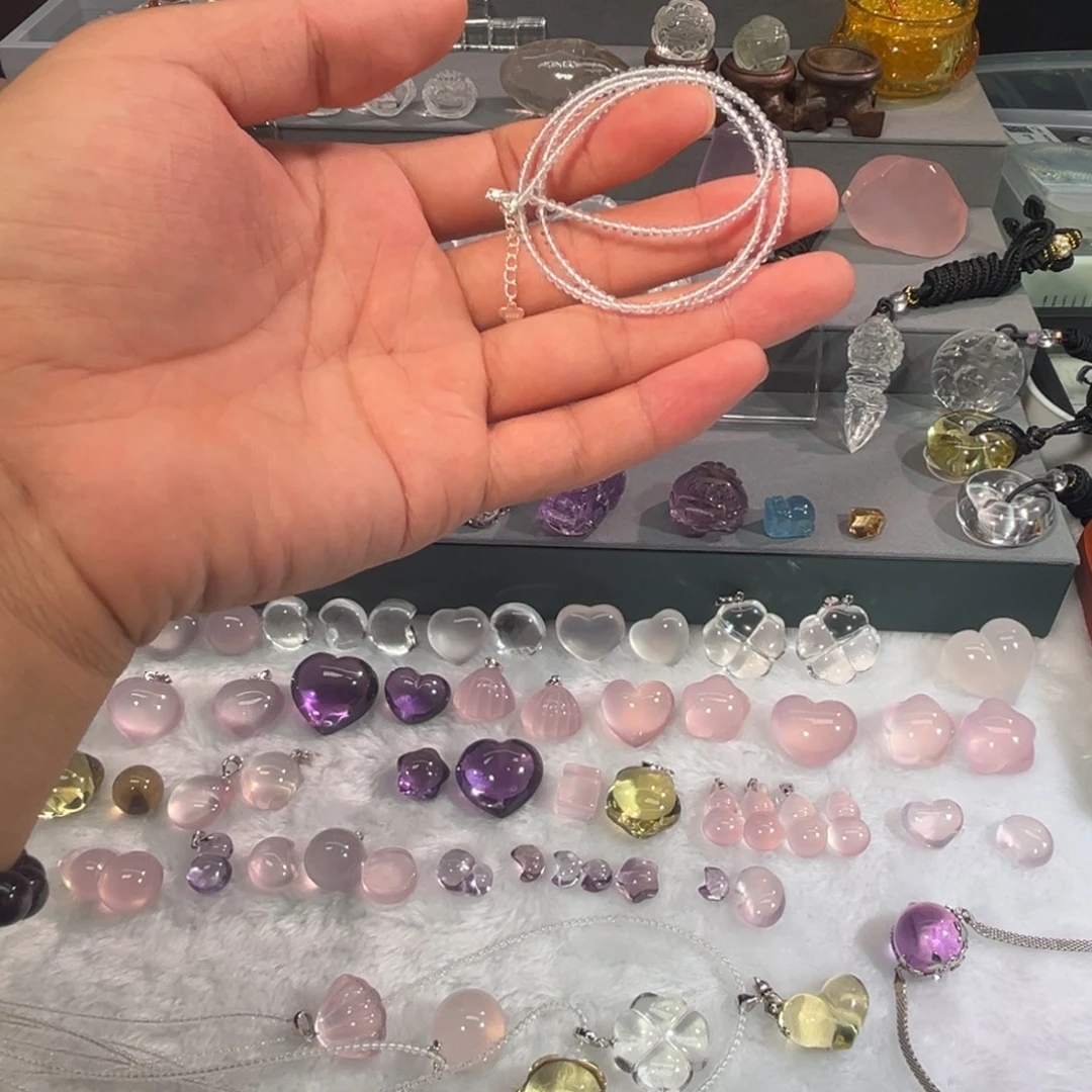 水晶摆件银S925镶嵌白水晶小米链加长款