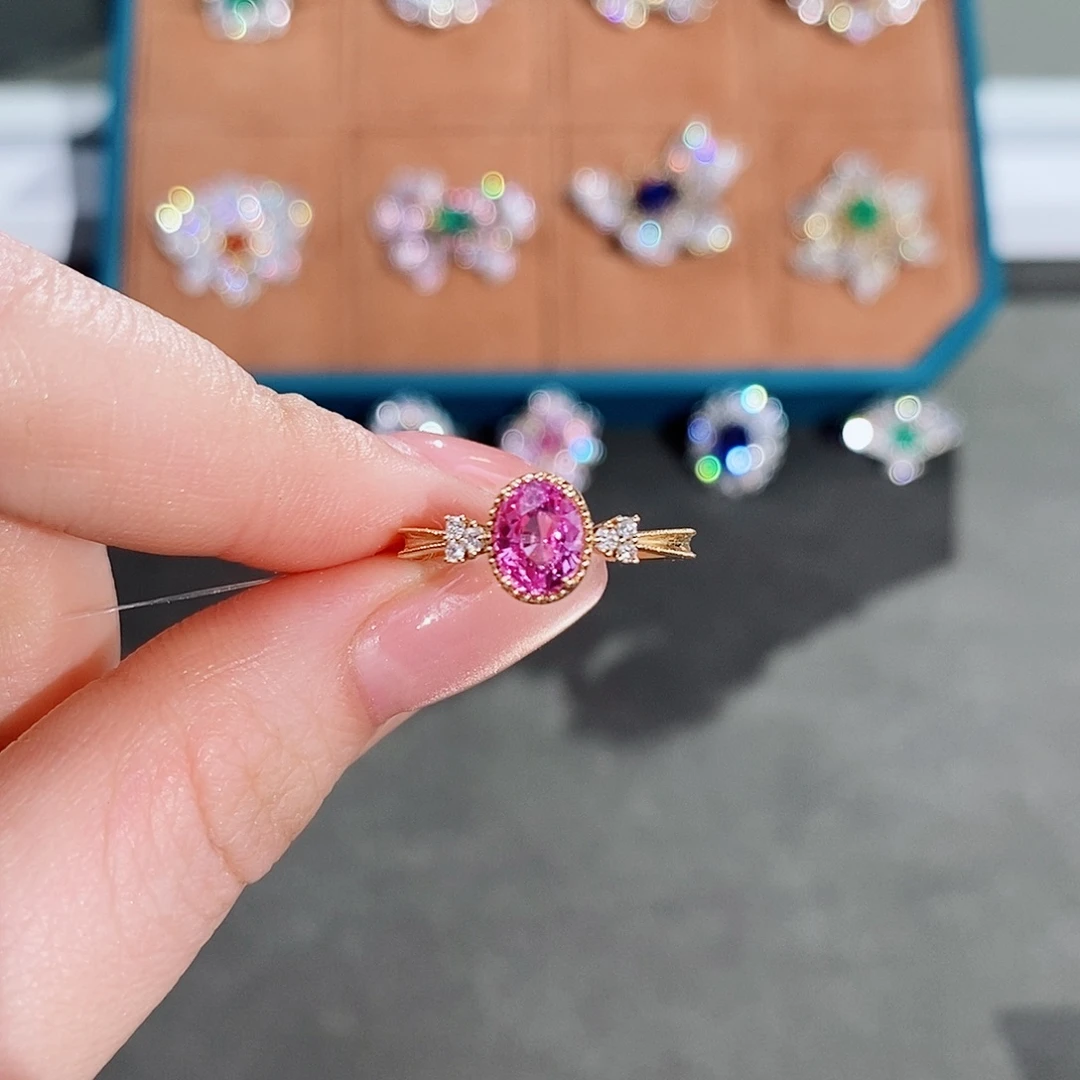 戒指18K金镶嵌彩色蓝宝石1.151ct无烧帕帕拉恰吉尔徳